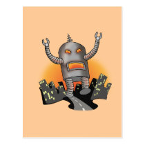 Robot Attack Postcard postcards
