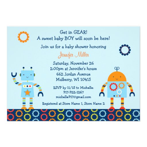 Robot Baby Shower Invitation Baby Bots Personalized Invitation