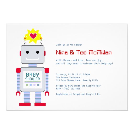 Robot Baby Shower Invitations, 5x7 from Zazzle.com