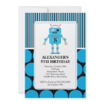 Robot Birthday Party Invitation Blue / Black