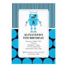 Robot Birthday Party Invitation Blue / Black