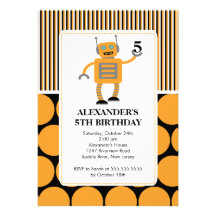 Robot Birthday Party Invitation Orange / Black