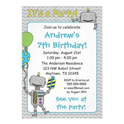 Robot Birthday Party Invitations