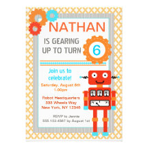 Robot Birthday Party Invitations - Modern