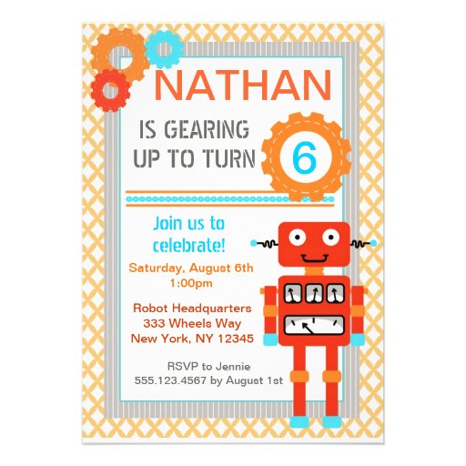 Robot Birthday Party Invitations - Modern (front side)