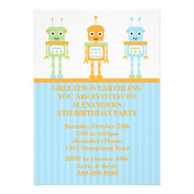 Robot Boys Birthday Party Custom Announcement