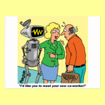Robot Coworker Cartoon postcards