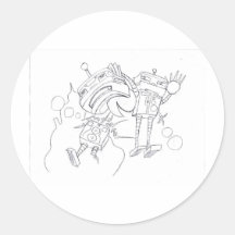 Robot Fight black and white version Round Sticker