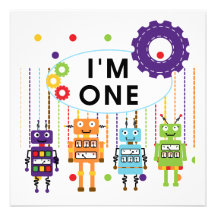 Robot First Birthday Tshirts and Gifts Personalized Invitations