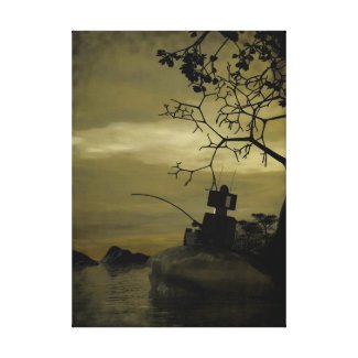 Robot Fishing Stretched Canvas Print