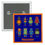 Robot Friends Child's Personalized Square Button