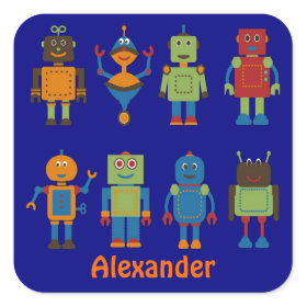Robot Friends Child's Personalized Sticker