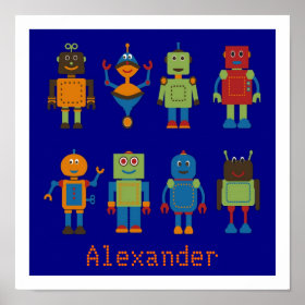 Robot Friends Personalized Kids Poster