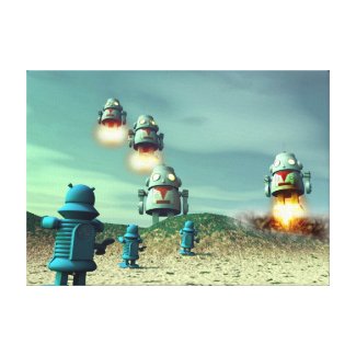 Robot Invasion From Above V2 Stretched Canvas Prin Stretched Canvas Prints