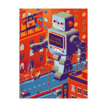 robot invasion postcard