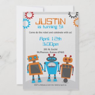 Robot Party Invitations invitation