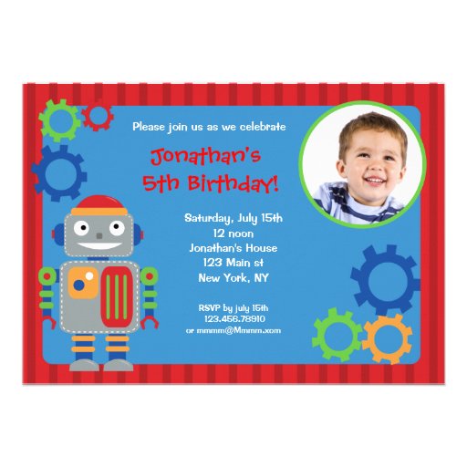 Robot Photo Birthday Party Invitations