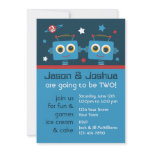 Robot Twins 2nd Birthday Custom Invitations