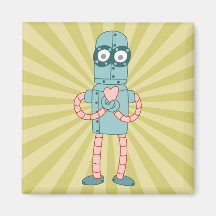 Robot Valentine Heart Fridge Magnets
