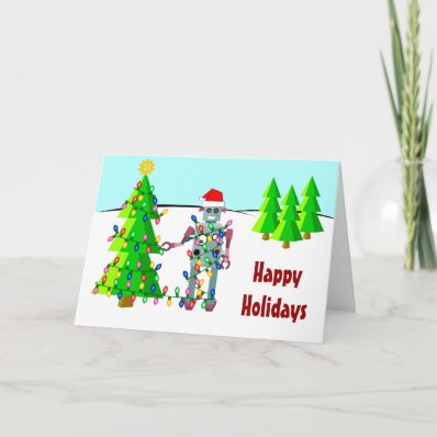 Robot with Christmas Lights Greeting Cards