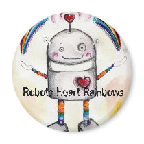 Robots Heart Rainbows Magnet by valarie79 Robots Heart Rainbows Magnet