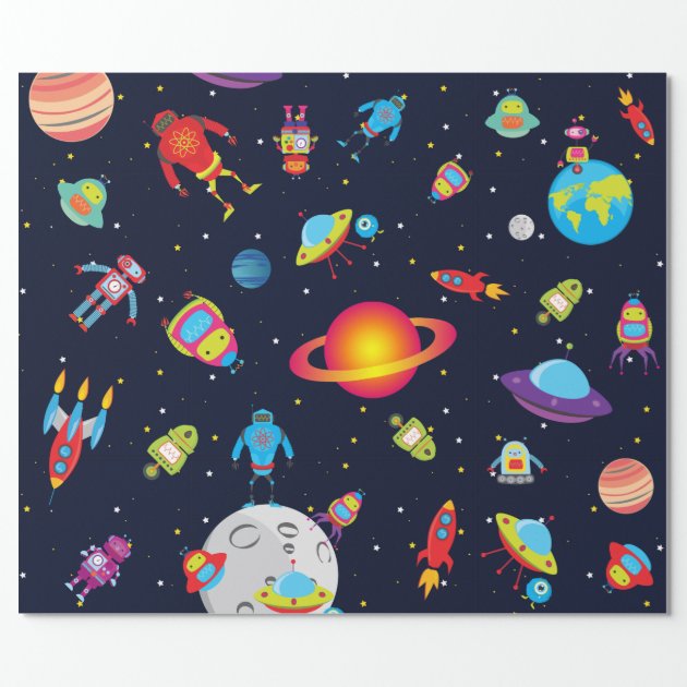 Robots in Outer Space (Med. Images) Wrapping Paper 1/4