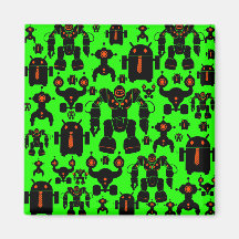 Robots Rule Fun Robot Silhouettes Lime Green Refrigerator Magnet