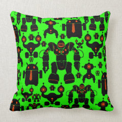 Robots Rule Fun Robot Silhouettes Lime Green Pillows
