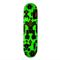 Robots Rule Fun Robot Silhouettes Lime Green Skateboards