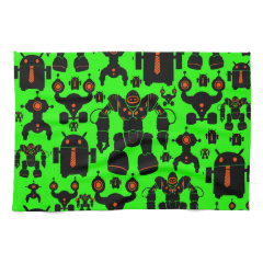Robots Rule Fun Robot Silhouettes Lime Green Towel