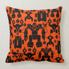 Robots Rule Fun Robot Silhouettes Orange Robotics Pillows