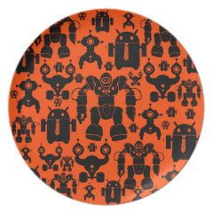 Robots Rule Fun Robot Silhouettes Orange Robotics Party Plate