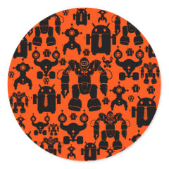 Robots Rule Fun Robot Silhouettes Orange Robotics Round Sticker