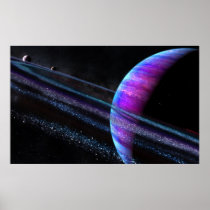 space, planet, rings, sparkles, purple, blue, black, sci-fi, Poster with custom graphic design