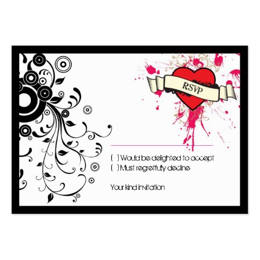 Rock and Roll Grungy Heart (Pink) RSVP Card Business Card Template (front side)