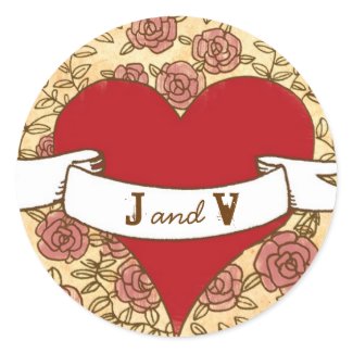 Rock and Roll Wedding Monogram Sticker (Roses) sticker