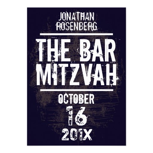 Rock Band Bar Mitzvah Invitation All Type in Black (front side)