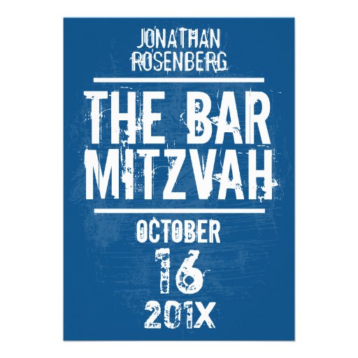 Rock Band Bar Mitzvah Invitation All Type in Blue (front side)