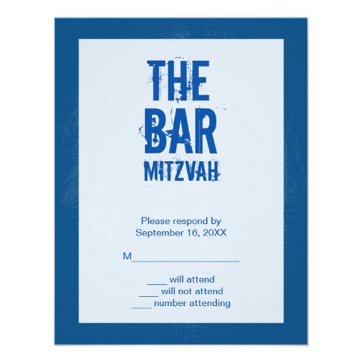 Rock Band Bar Mitzvah Reply Card In Blue Custom Invitation (front side)