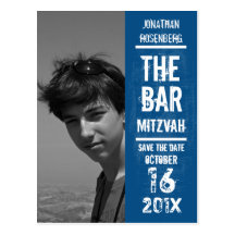 Rock Band Bar Mitzvah Save the Date in Blue Postcards