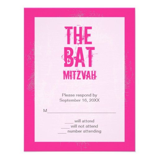 Rock Band Bat Mitzvah Reply Card in Pink Personalized Invites