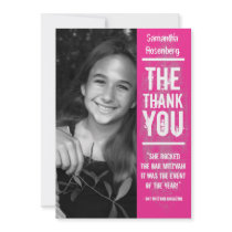 Rock Band Bat Mitzvah Thank You Card in Pink Personalized Invites