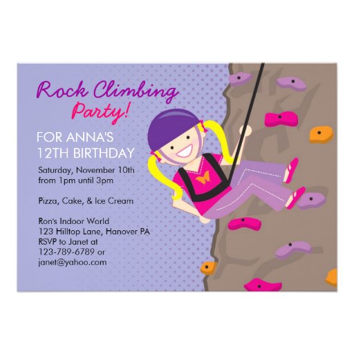 Rock Climbing Birthday Party Invitations