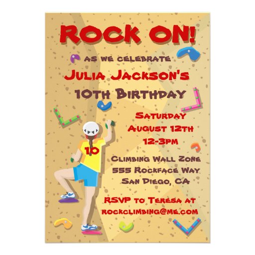 Rock Climbing Party Invitations (front side)