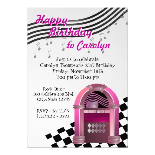 Rock Jukebox Birthday Personalized Invitations (front side)