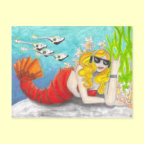Rock Lobster Mermaid fantasy art postcard print postcards