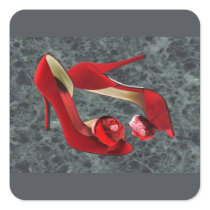 Rock Me Red Pom Poms Square Stickers