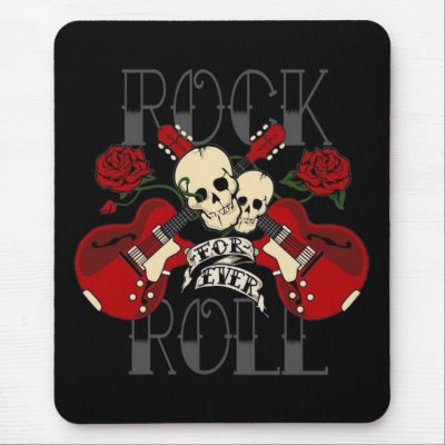 Rock n Roll Forever black tattoo inspired mousepad featuring skulls,