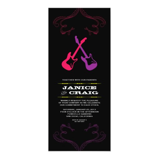 Rock n Roll Wedding Guitars (Multicolor) 4x9.25 Paper Invitation ...