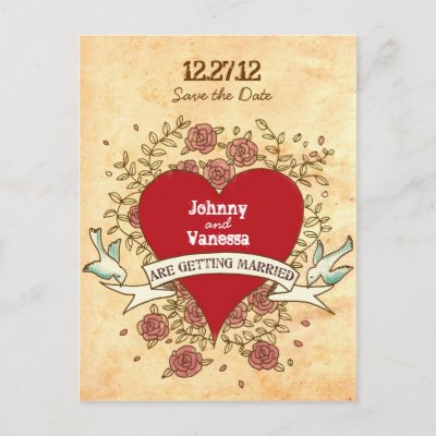 Rock &#39;n&#39; Roll Wedding (Roses) Save the Date Postcard